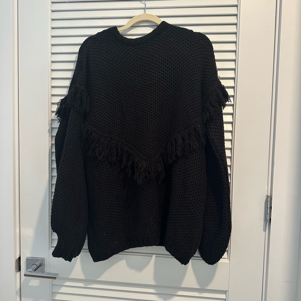 Black Fringe Sweater - Crew Neck